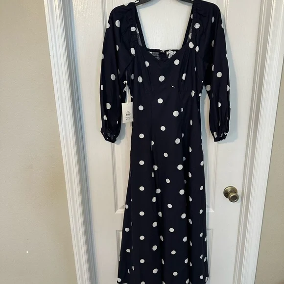 ⚡️NWT Chic Navy and White Polka Dot Maxi Dress S - Picture 2 of 4